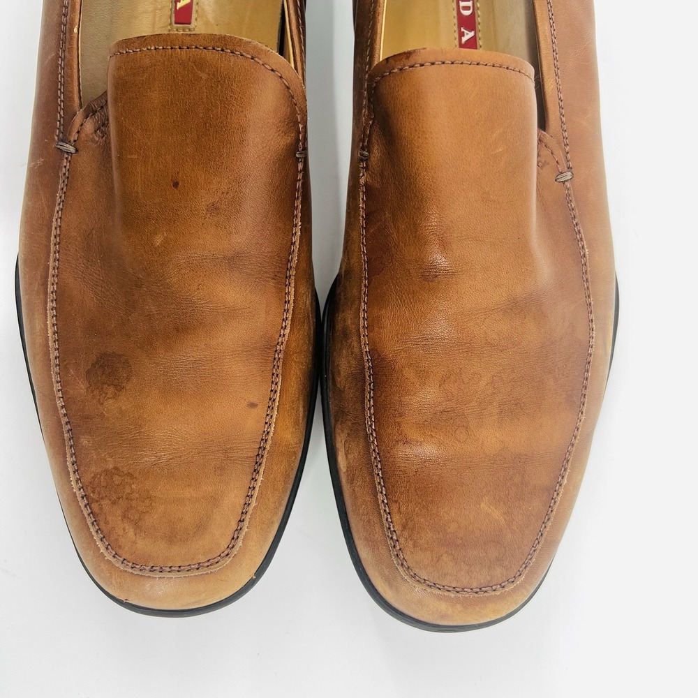 Prada Men's Brown Leather‎ Loafers Shoes Size 7.5 Y2K Era Rubber Sole Italy - Picture 7 of 16